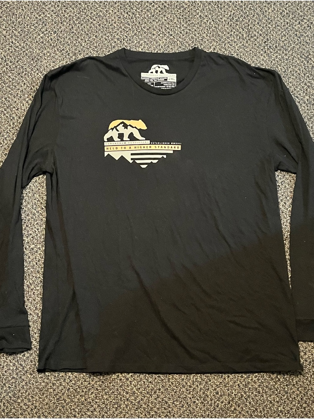 Conundrum Outfitters Men’s  Black Long-Sleeve Graphic Tee with Gold Mountain